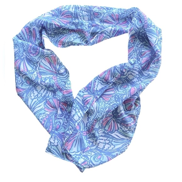 Lilly Pulitzer Scarf 27”x27” Pink Blue Paisley Shell Square Polyester - Picture 8 of 8